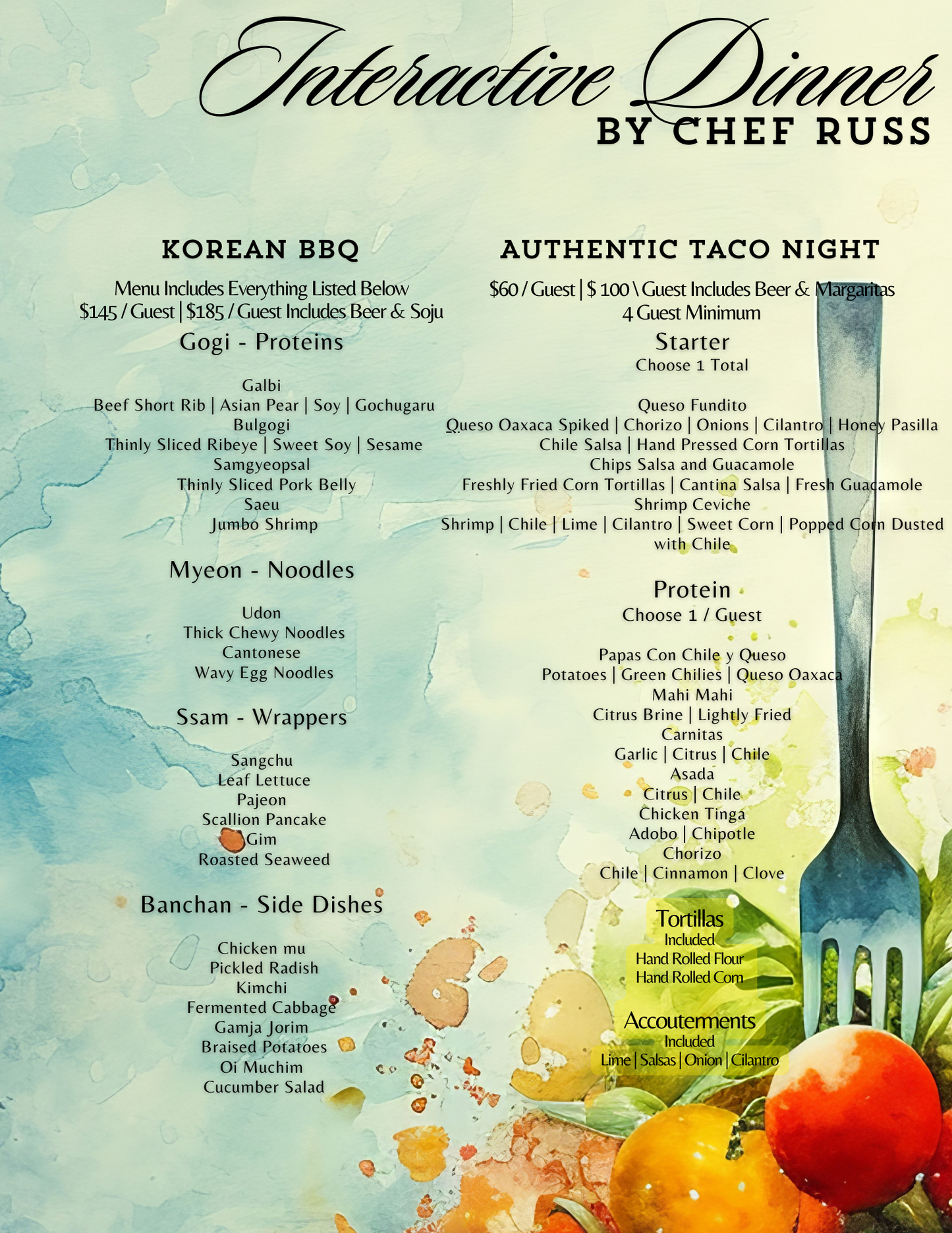 Hocking Hills Authentic Taco Night Menu